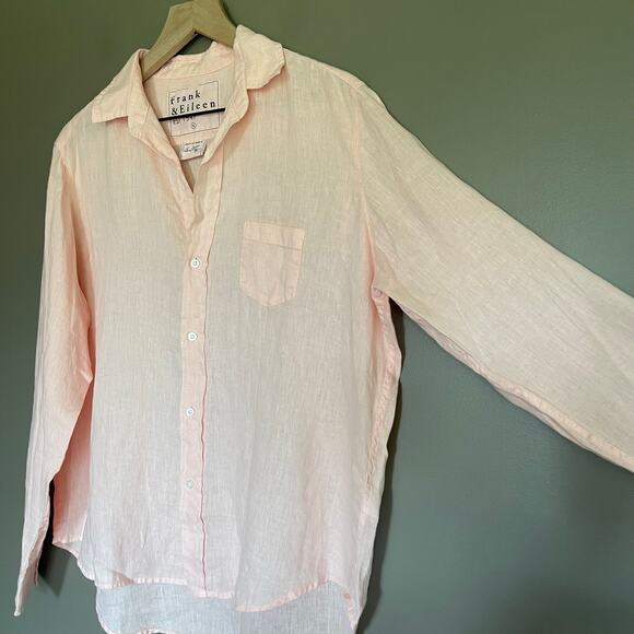 FRANK & EILEEN Eileen Relaxed Button-Up Shirt Peach Linen Size Small Casual Chic - Picture 11 of 16